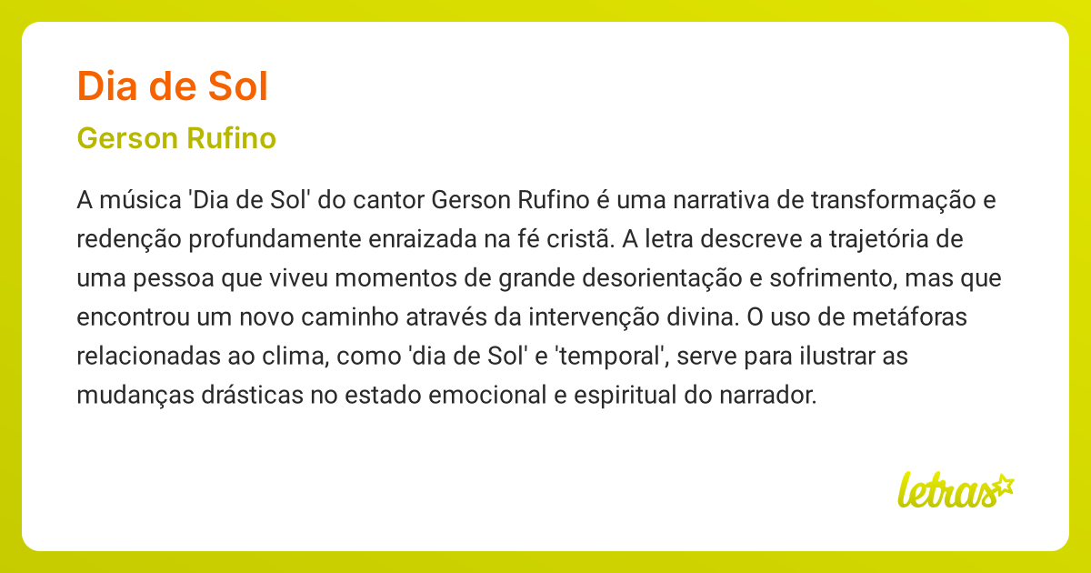 Significado da música DIA DE SOL (Gerson Rufino) - LETRAS.MUS.BR