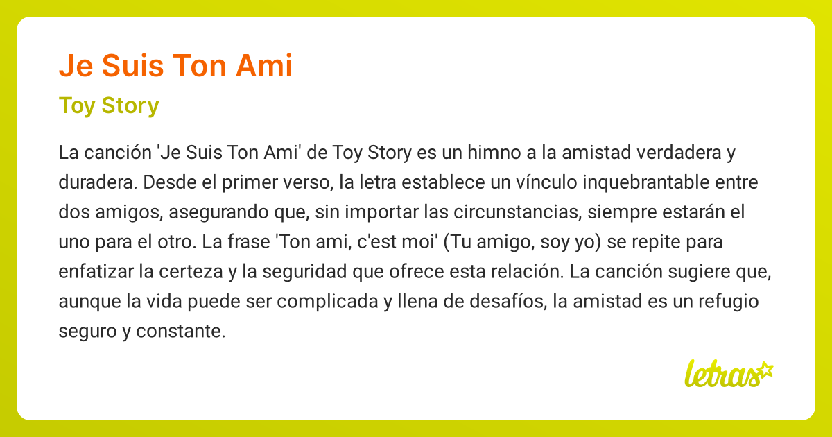 Significado de la canción JE SUIS TON AMI (Toy Story)