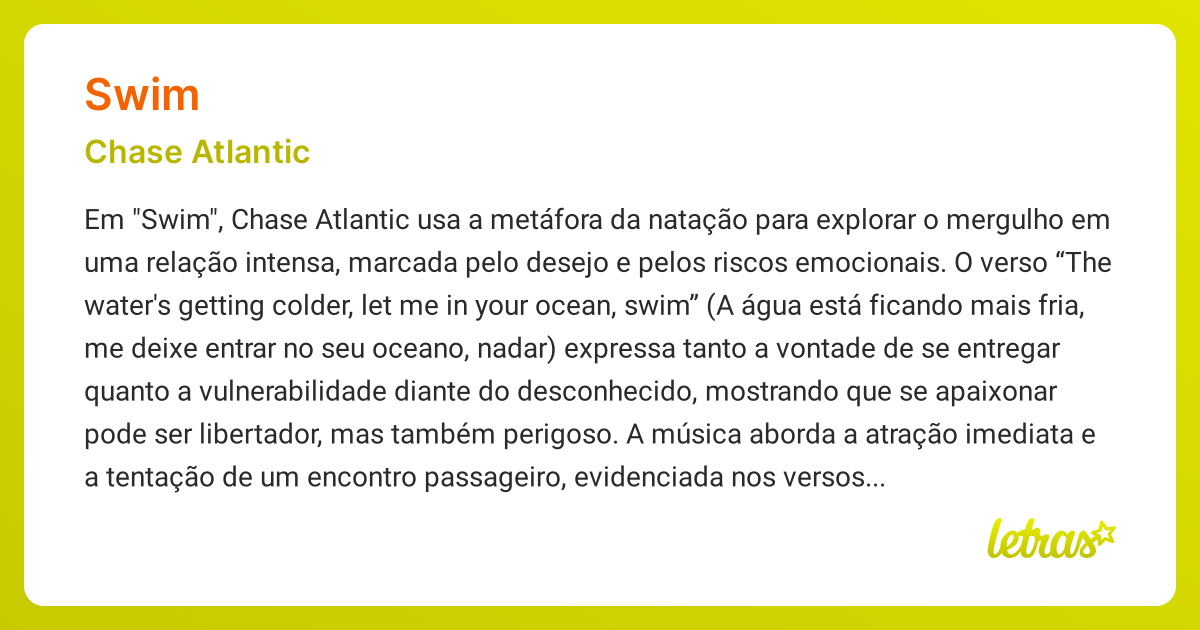 Significado da música SWIM (Chase Atlantic) LETRAS.MUS.BR