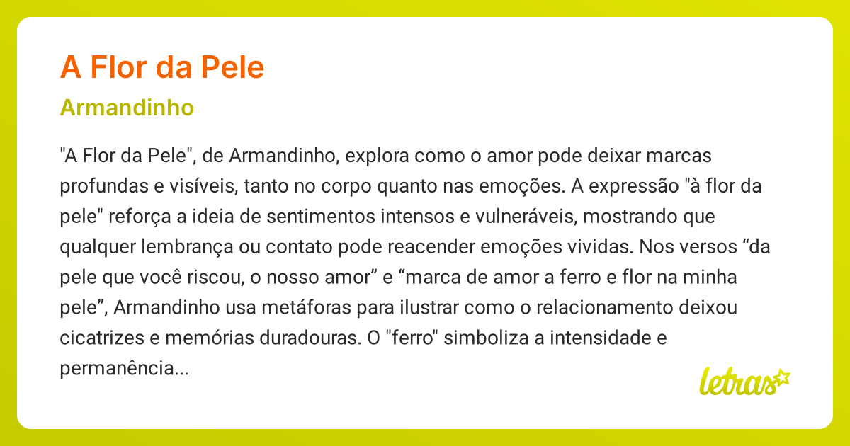 Significado da música A FLOR DA PELE (Armandinho) - LETRAS.MUS.BR
