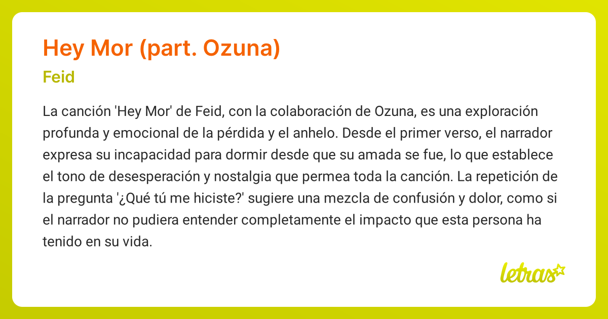 Significado de la canción HEY MOR (PART. OZUNA) (Feid) - LETRAS.COM