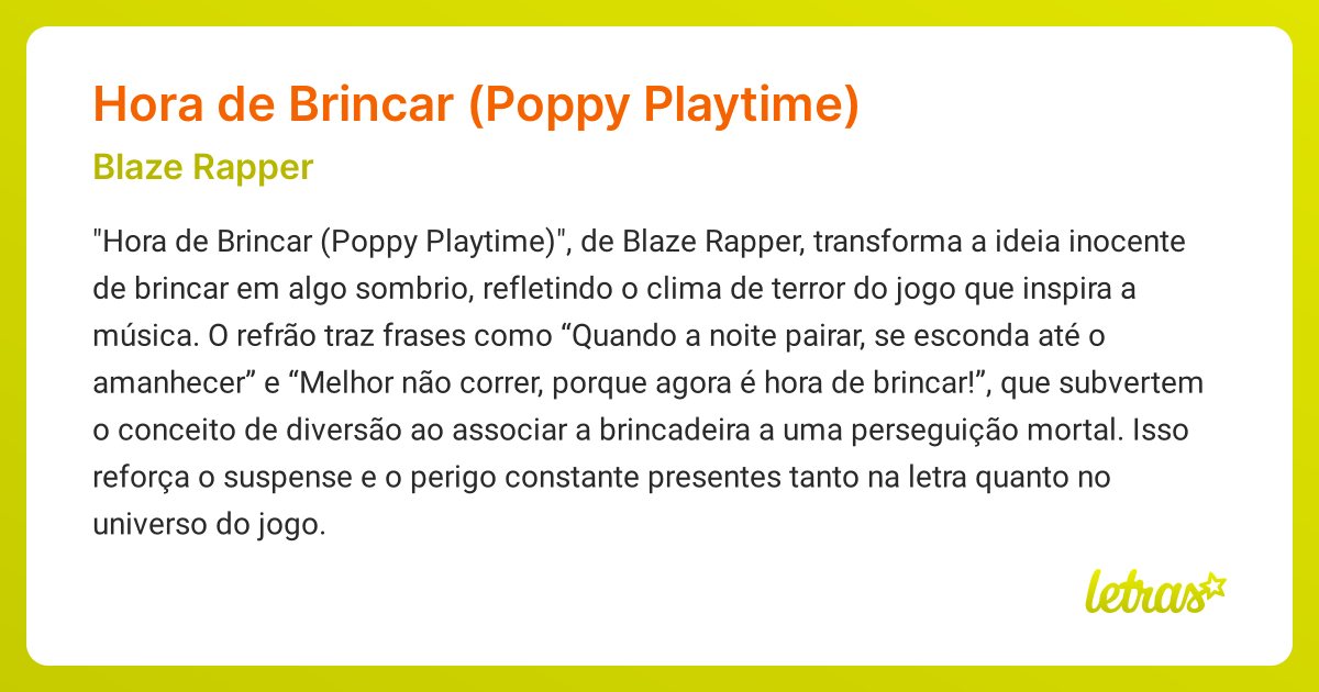 Significado da música Hora de Brincar (Poppy Playtime) (Blaze Rapper ...