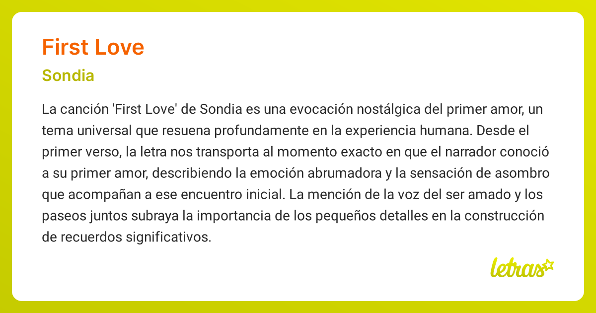 Significado de la canción FIRST LOVE (Sondia) - LETRAS.COM