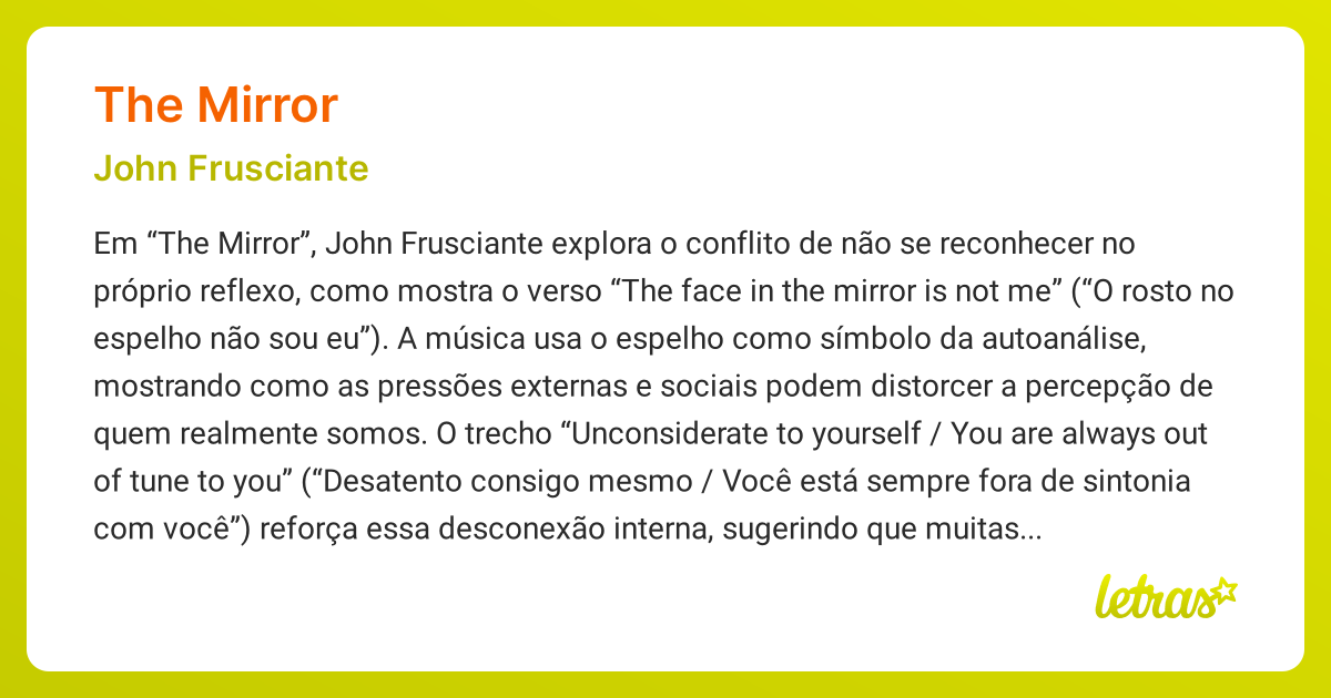 Significado da música THE MIRROR (John Frusciante) - LETRAS.MUS.BR