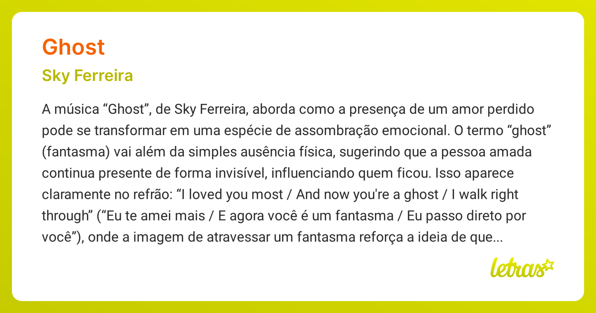 Significado da música GHOST (Sky Ferreira) - LETRAS.MUS.BR