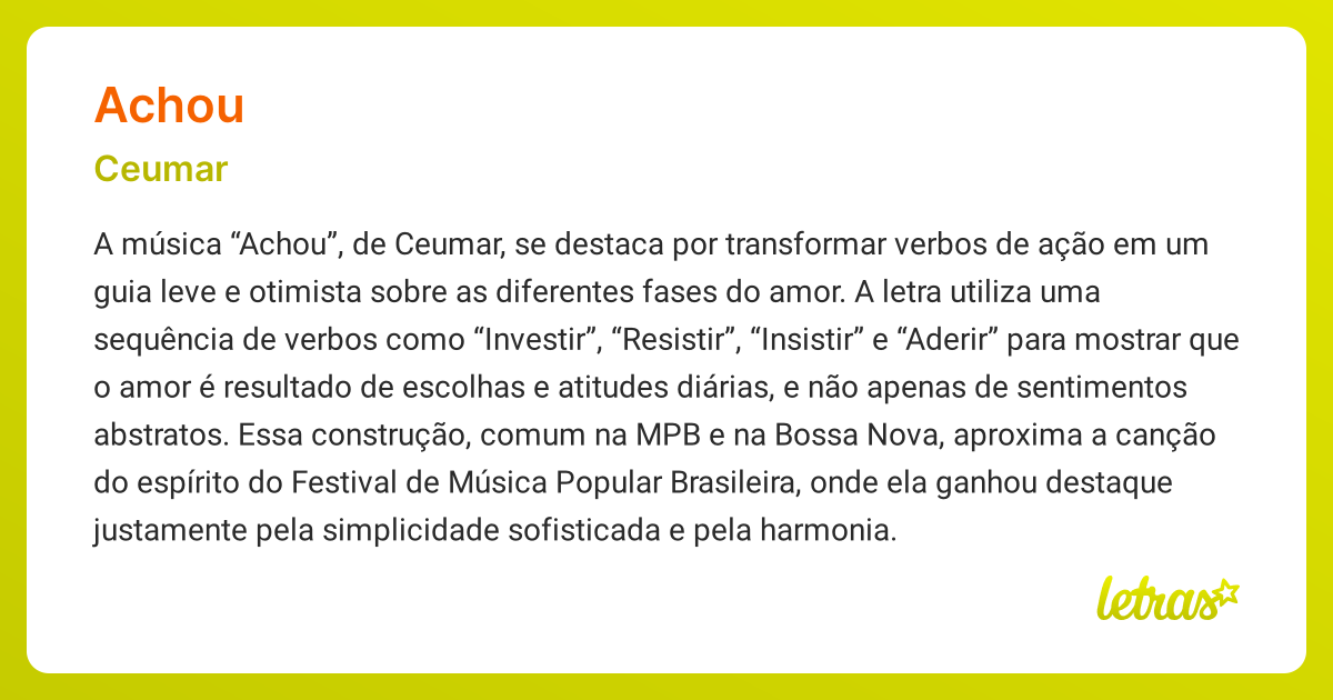 Significado da música ACHOU (Ceumar) - LETRAS.MUS.BR
