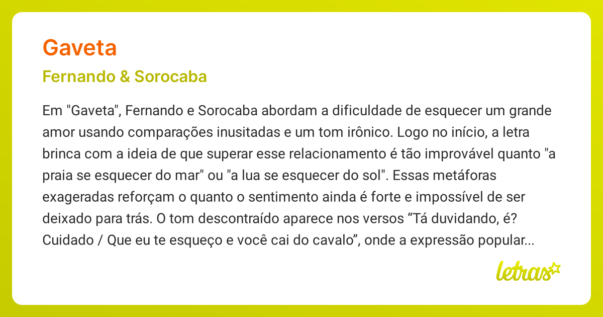 Significado da música GAVETA (Fernando & Sorocaba) - LETRAS.MUS.BR