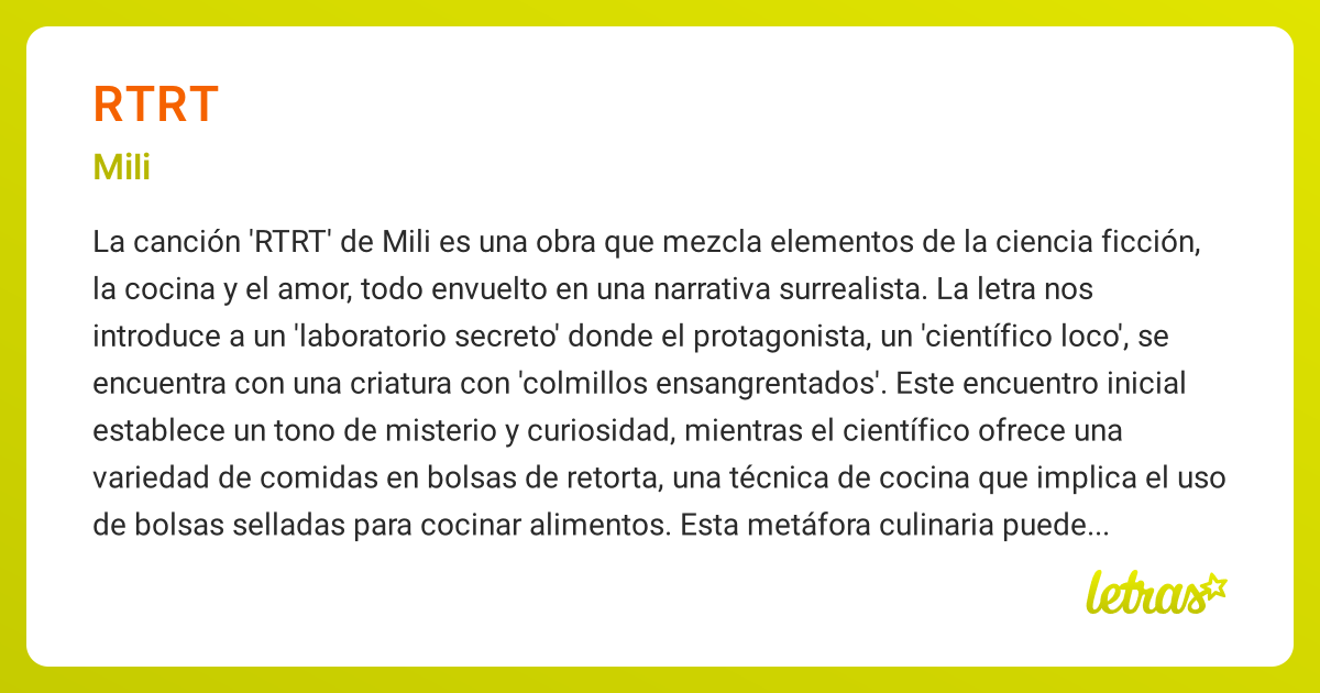 Significado de la canción RTRT (Mili) - LETRAS.COM