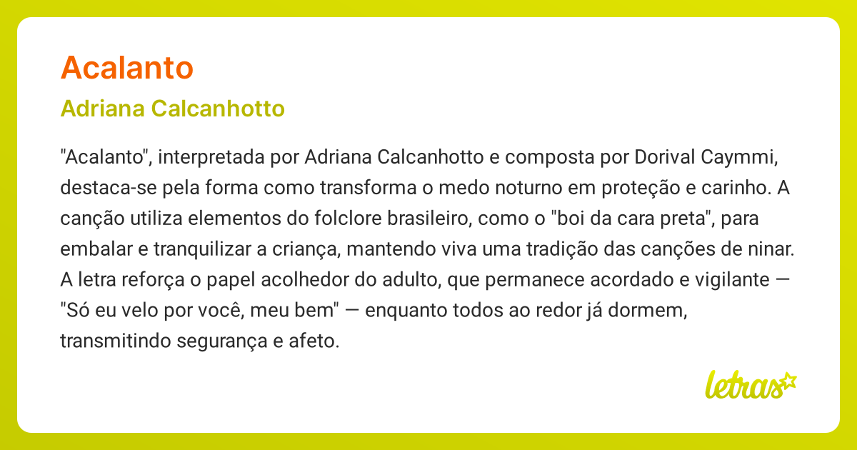 Significado da música ACALANTO (Adriana Calcanhotto) - LETRAS.MUS.BR
