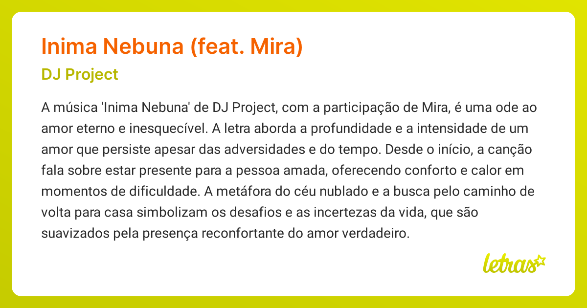 Significado da música INIMA NEBUNA (FEAT. MIRA) (DJ Project) - LETRAS ...