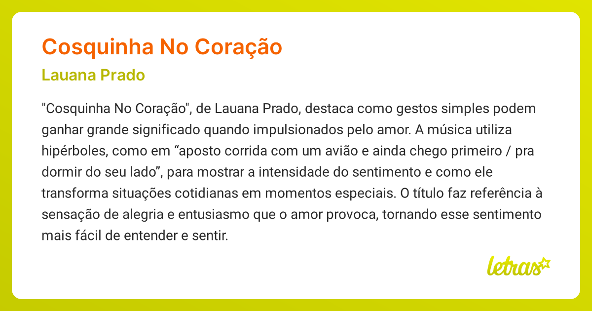 Significado da música COSQUINHA NO CORAÇÃO (Lauana Prado) - LETRAS.MUS.BR