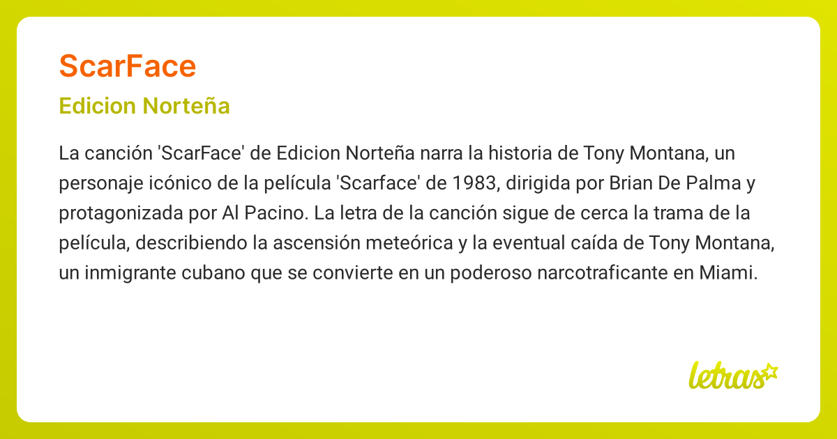 Significado de la canción SCARFACE (Edicion Norteña) - LETRAS.COM
