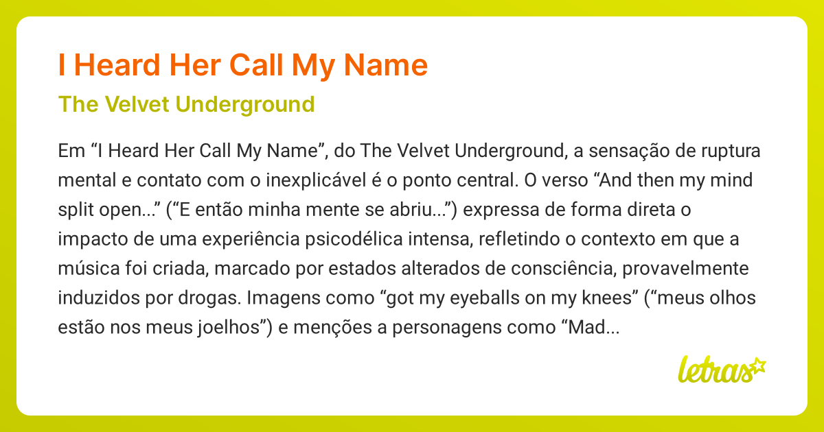 Significado da música I HEARD HER CALL MY NAME (The Velvet Underground ...