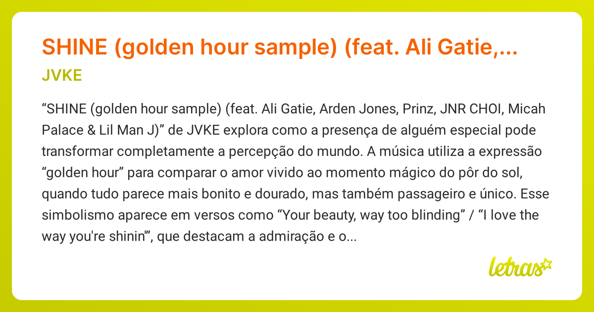 Significado da música SHINE (golden hour sample) (feat. Ali Gatie ...