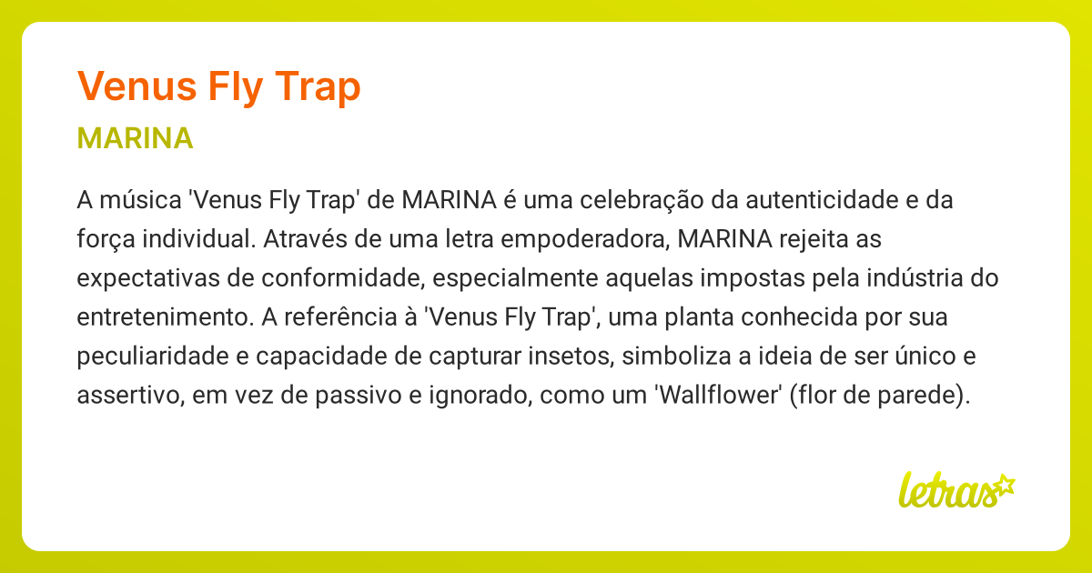 Significado da música VENUS FLY TRAP (MARINA) - LETRAS.MUS.BR