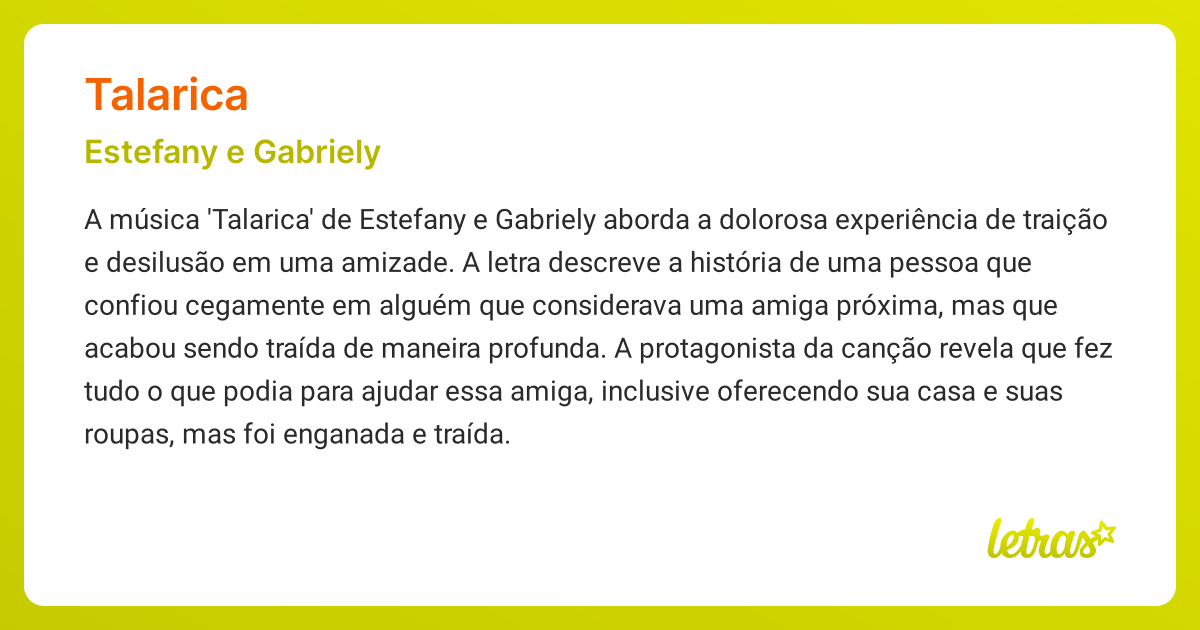 Significado da música TALARICA (Estefany e Gabriely) - LETRAS.MUS.BR