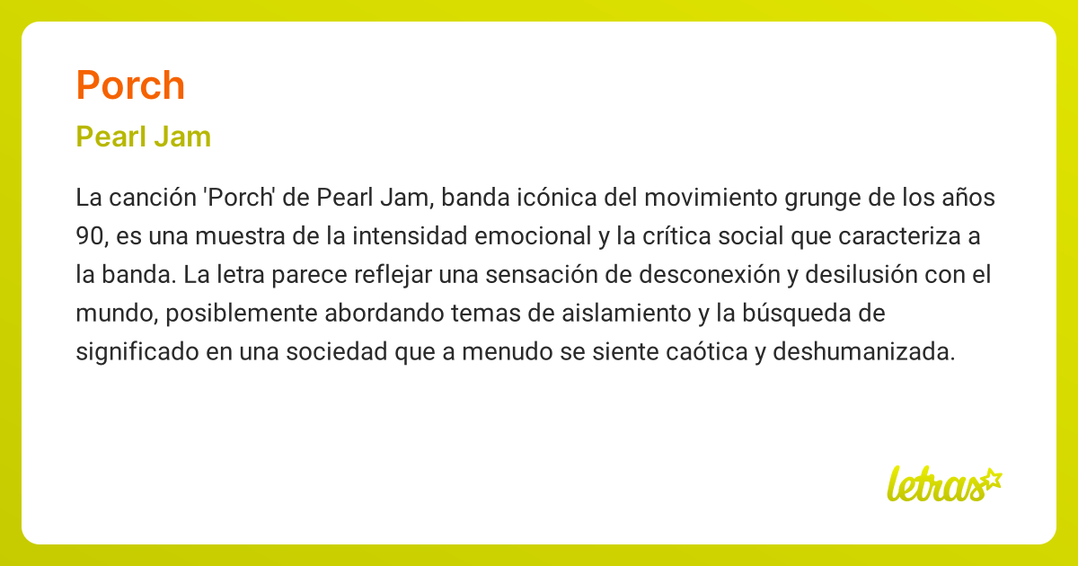 Significado de la canción PORCH (Pearl Jam) - LETRAS.COM