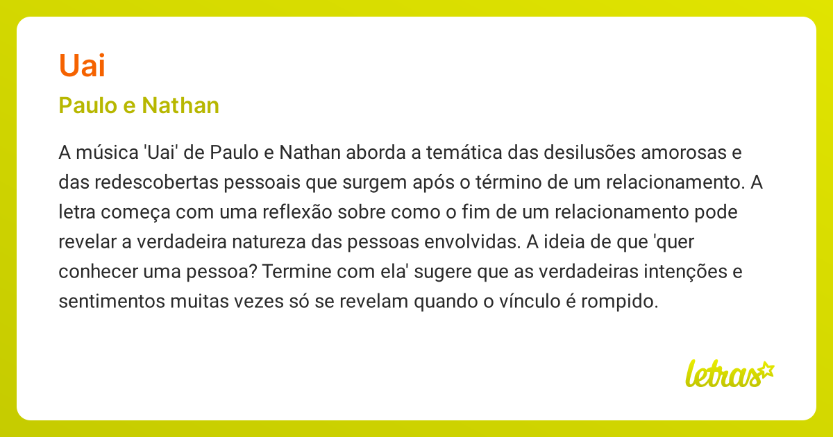 Significado da música UAI (Paulo e Nathan) - LETRAS.MUS.BR
