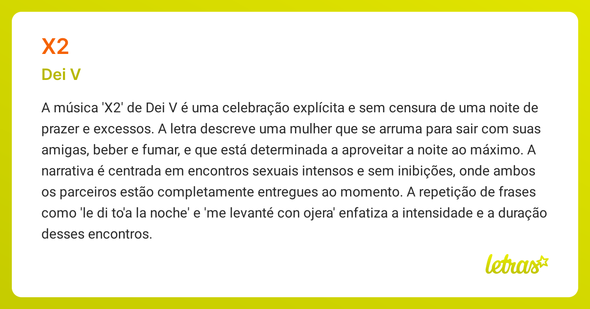 Significado da música X2 (Dei V) - LETRAS.MUS.BR