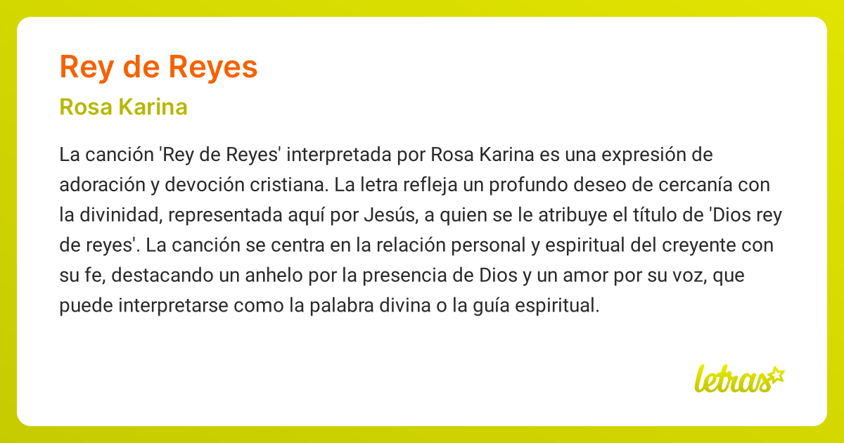 Significado de la canción REY DE REYES (Rosa Karina) - LETRAS.COM