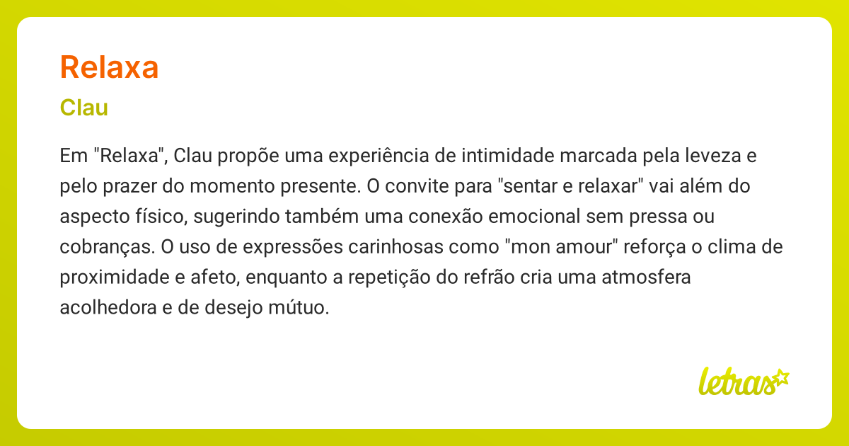 Significado da música RELAXA (Clau) - LETRAS.MUS.BR