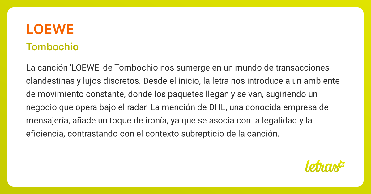 Significado de la canción LOEWE (Tombochio) - LETRAS.COM