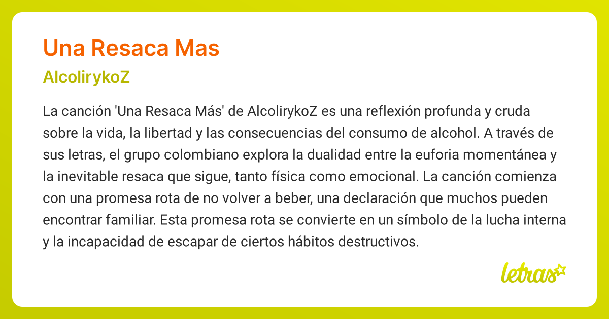 Significado de la canción UNA RESACA MAS (AlcolirykoZ) - LETRAS.COM