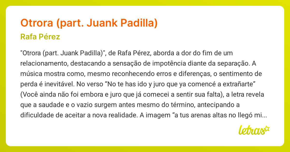 Significado da música OTRORA (PART. JUANK PADILLA) (Rafa Pérez ...