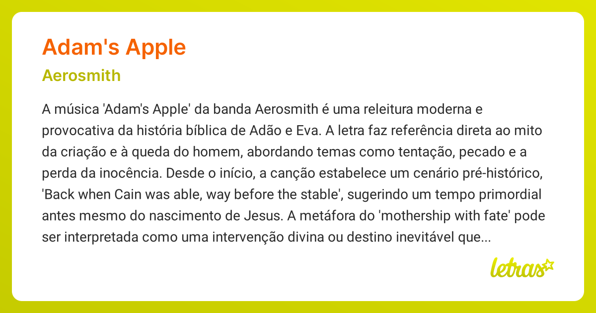 Significado da música ADAM'S APPLE (Aerosmith) LETRAS.MUS.BR