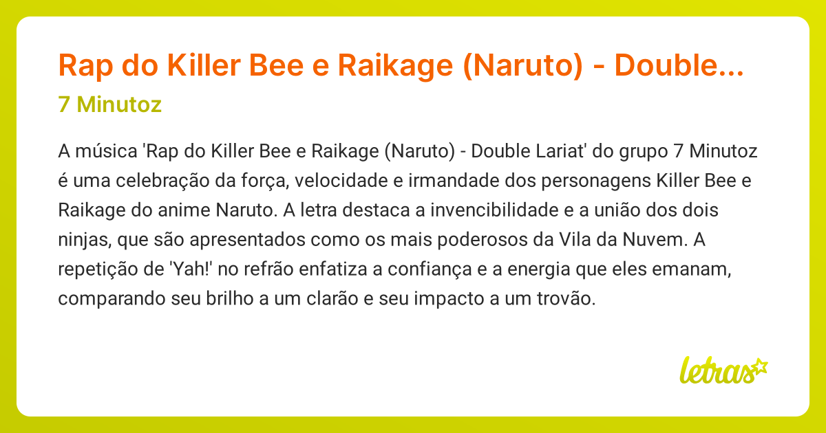 Significado da música Rap do Killer Bee e Raikage (Naruto) - Double ...