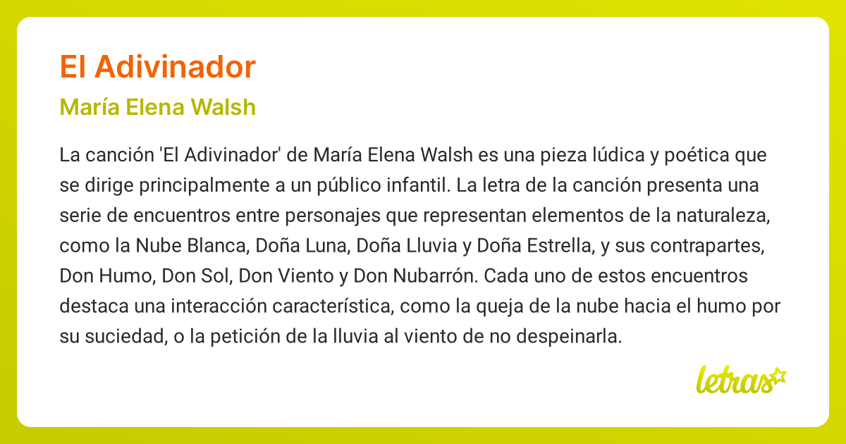 Significado De La Canción El Adivinador María Elena Walsh Letras Com