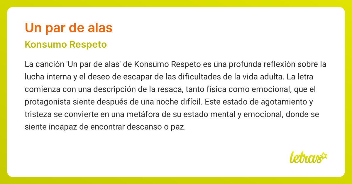 Significado de la canción UN PAR DE ALAS (Konsumo Respeto) - LETRAS.COM