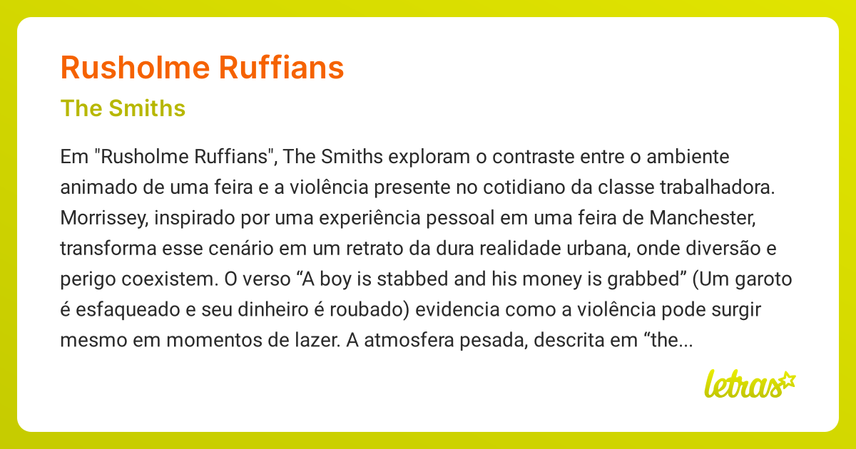 Significado da música RUSHOLME RUFFIANS (The Smiths) - LETRAS.MUS.BR