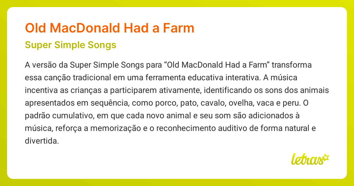 Significado Da Música Old Macdonald Had A Farm Super Simple Songs