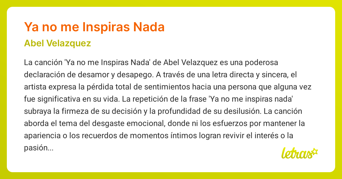 (未使用･未開封品)　No Me Inspiras Nada lok26k6 Significado de la canción YA NO ME INSPIRAS NADA (Abel Velazquez