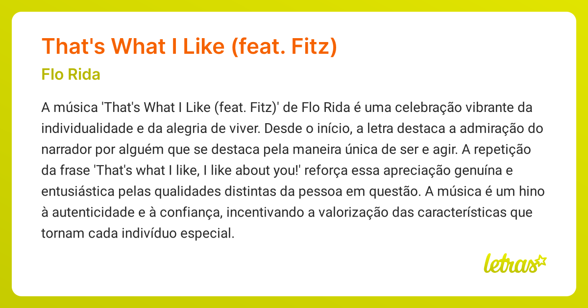 Significado da música That's What I Like (feat. Fitz) (Flo Rida ...