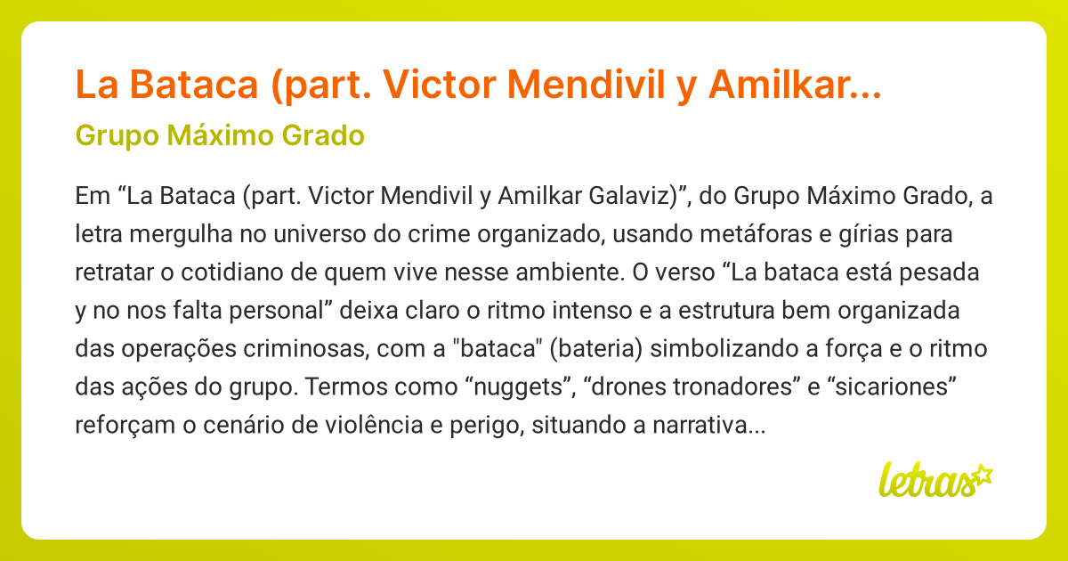 Significado da música La Bataca (part. Victor Mendivil y Amilkar ...