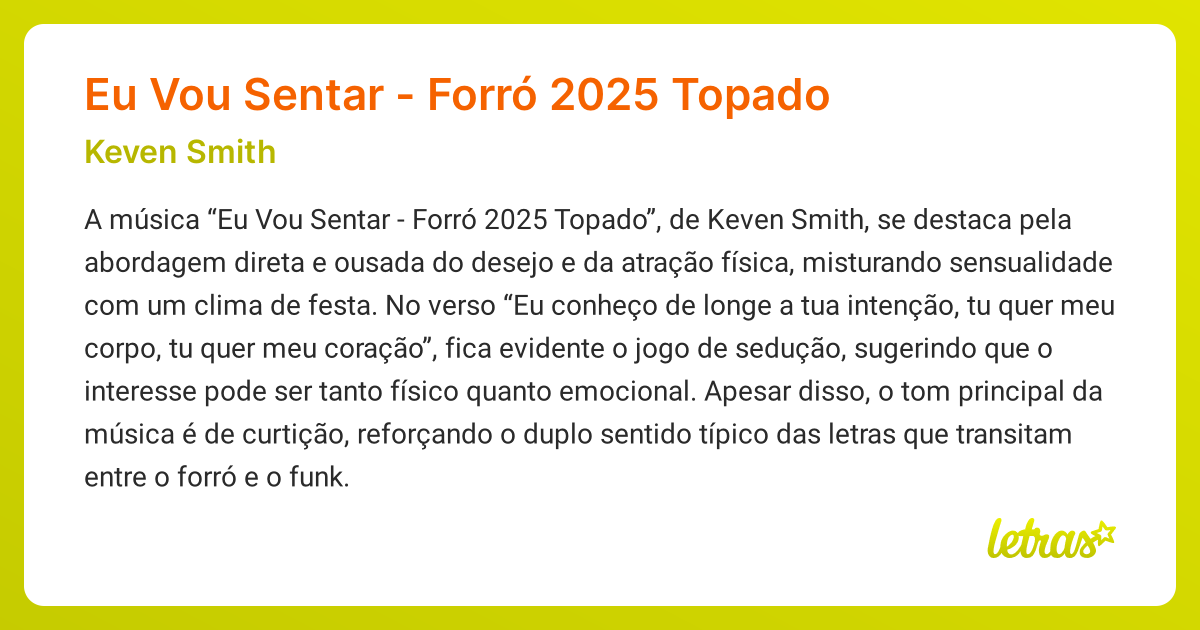 Significado da música Eu Vou Sentar - Forró 2025 Topado (Keven Smith ...