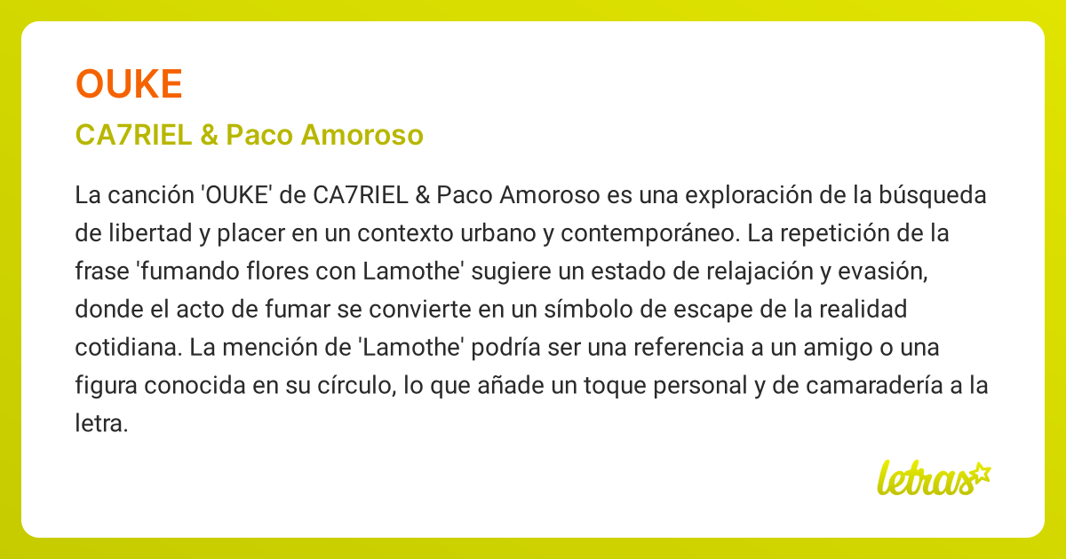 Significado de la canción OUKE (CA7RIEL & Paco Amoroso) - LETRAS.COM