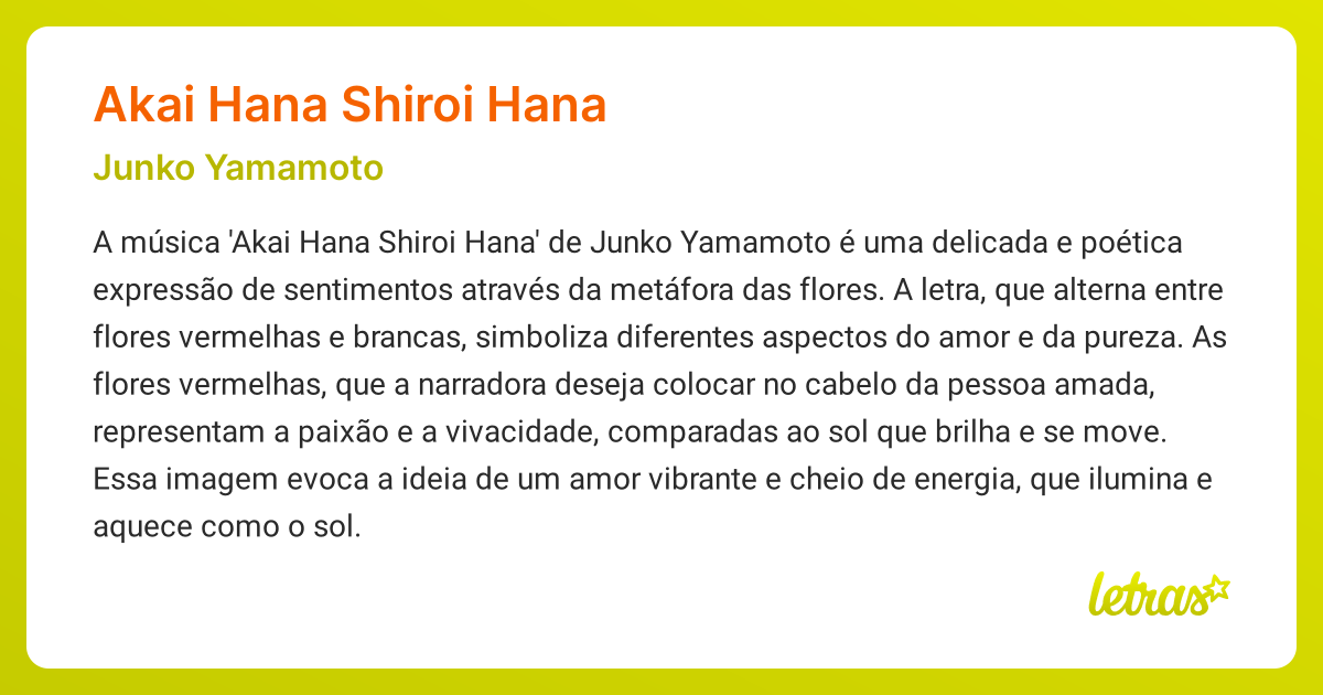 Significado da música AKAI HANA SHIROI HANA (Junko Yamamoto) - LETRAS ...