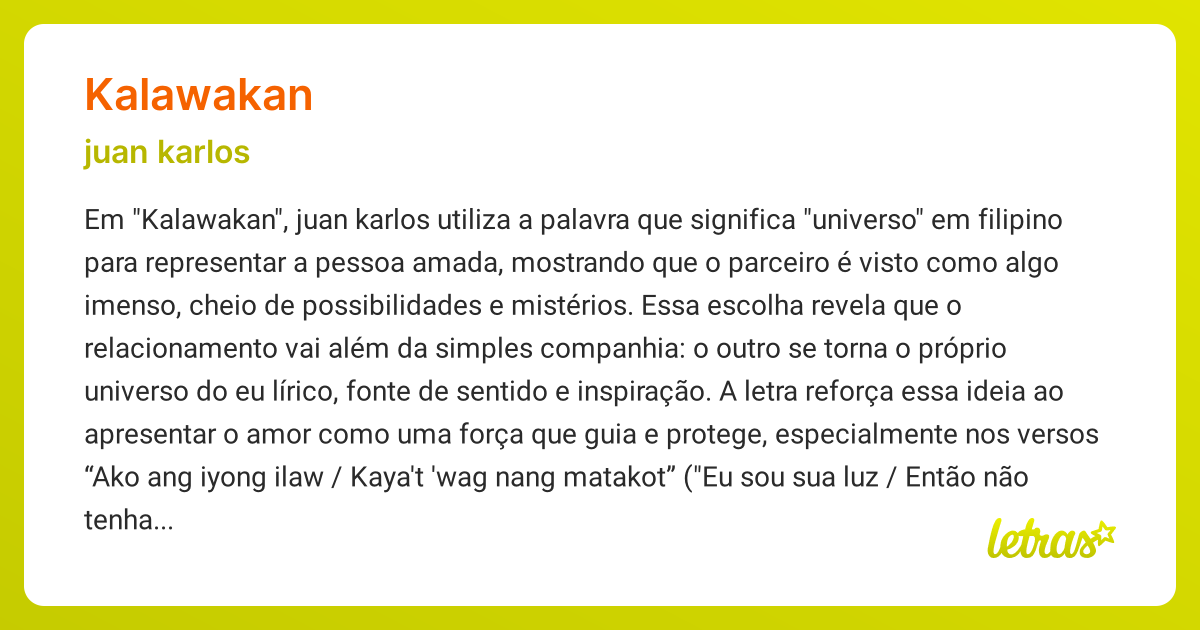 Significado da música KALAWAKAN (juan karlos) - LETRAS.MUS.BR