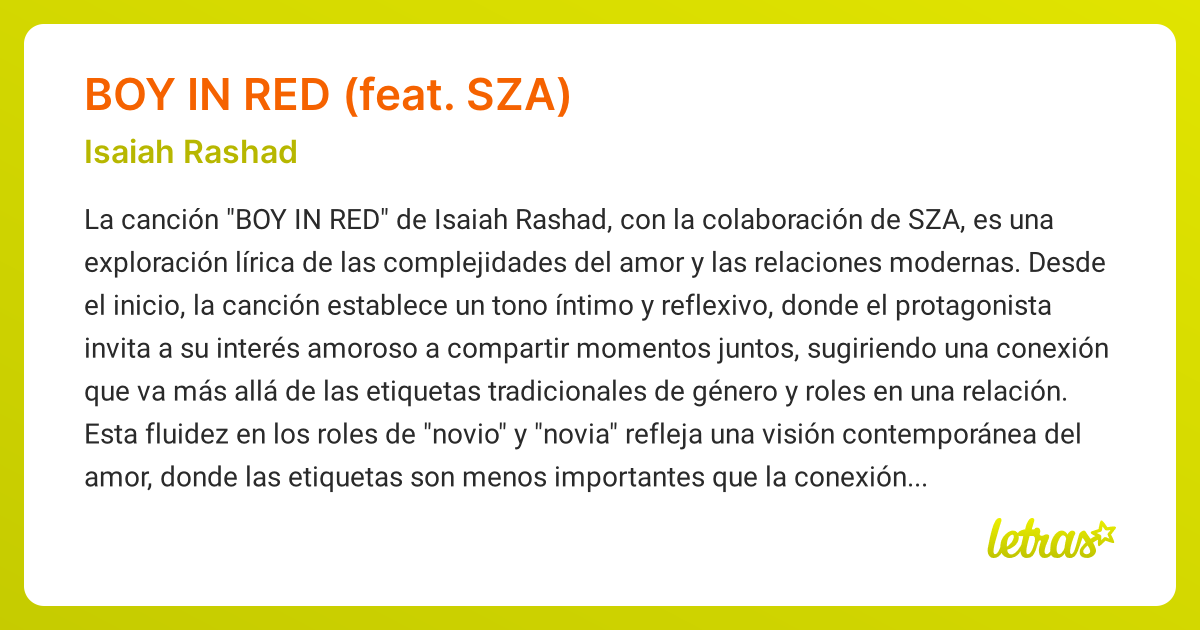 Significado de la canción BOY IN RED (FEAT. SZA) (Isaiah Rashad ...