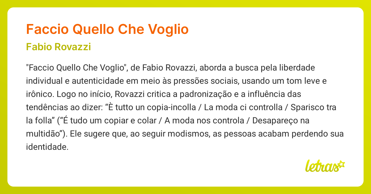 Significado da música FACCIO QUELLO CHE VOGLIO (Fabio Rovazzi) - LETRAS ...
