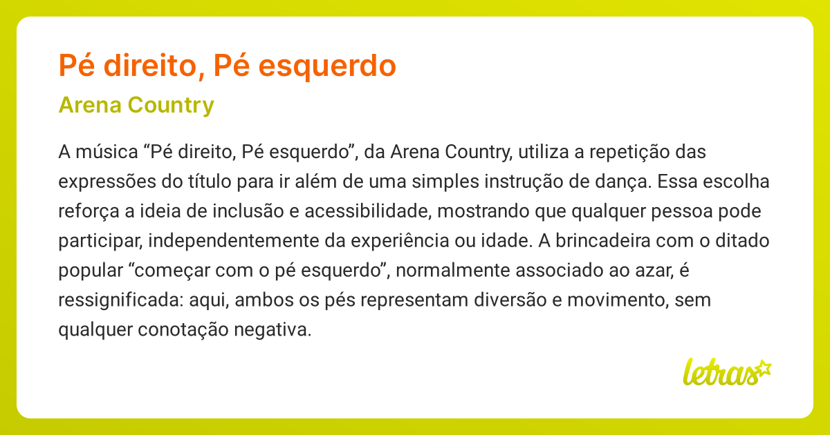 Significado da música PÉ DIREITO, PÉ ESQUERDO (Arena Country) - LETRAS ...