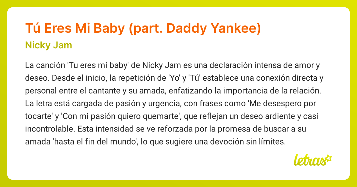 Significado de la canción Tú Eres Mi Baby (part. Daddy Yankee) (Nicky ...