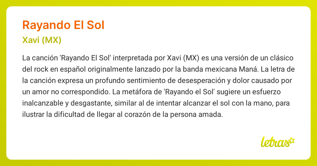 Significado de la canción RAYANDO EL SOL (Xavi (MX)) - LETRAS.COM