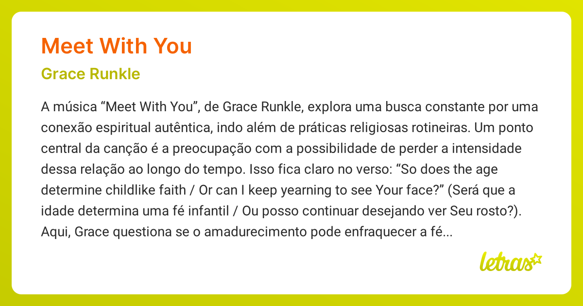 Significado da música MEET WITH YOU (Grace Runkle) - LETRAS.MUS.BR