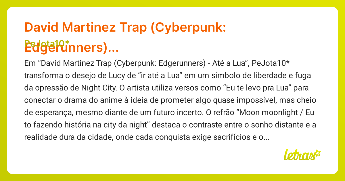 Significado da música David Martinez Trap (Cyberpunk: Edgerunners ...