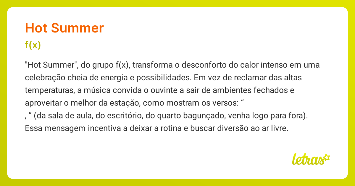 Significado da música HOT SUMMER (f(x)) - LETRAS.MUS.BR