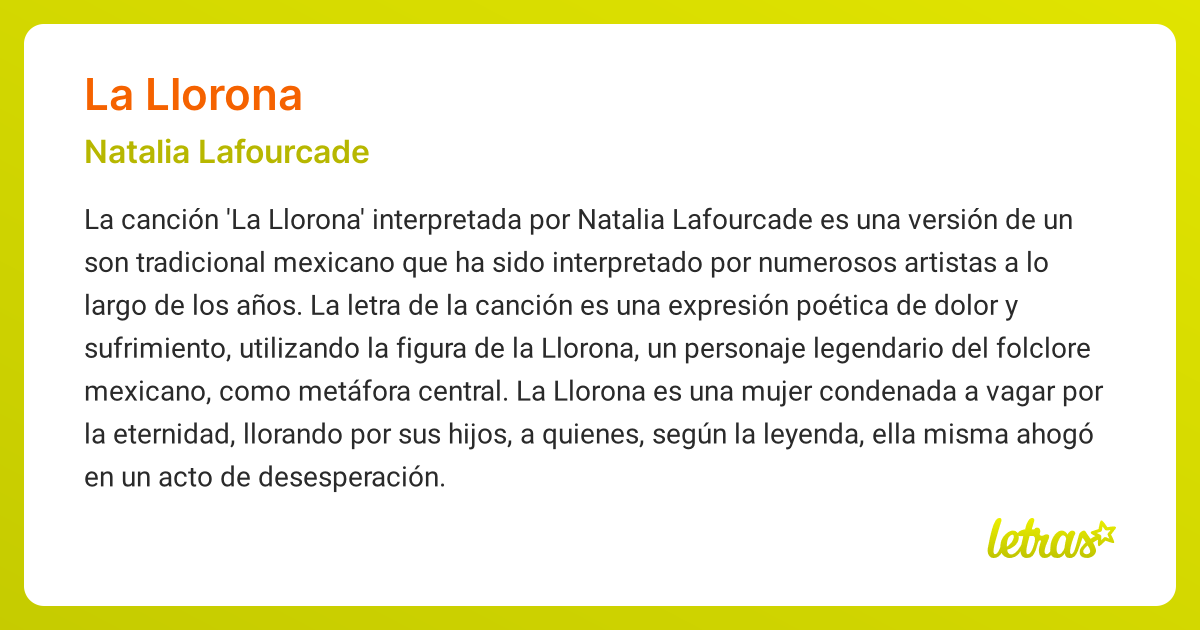 Significado De La Canción La Llorona Natalia Lafourcade Letrascom 8317